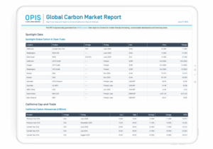 Screenshot of the OPIS Global Carbon Market Report providing daily carbon benchmark assessments and global carbon market intelligence
